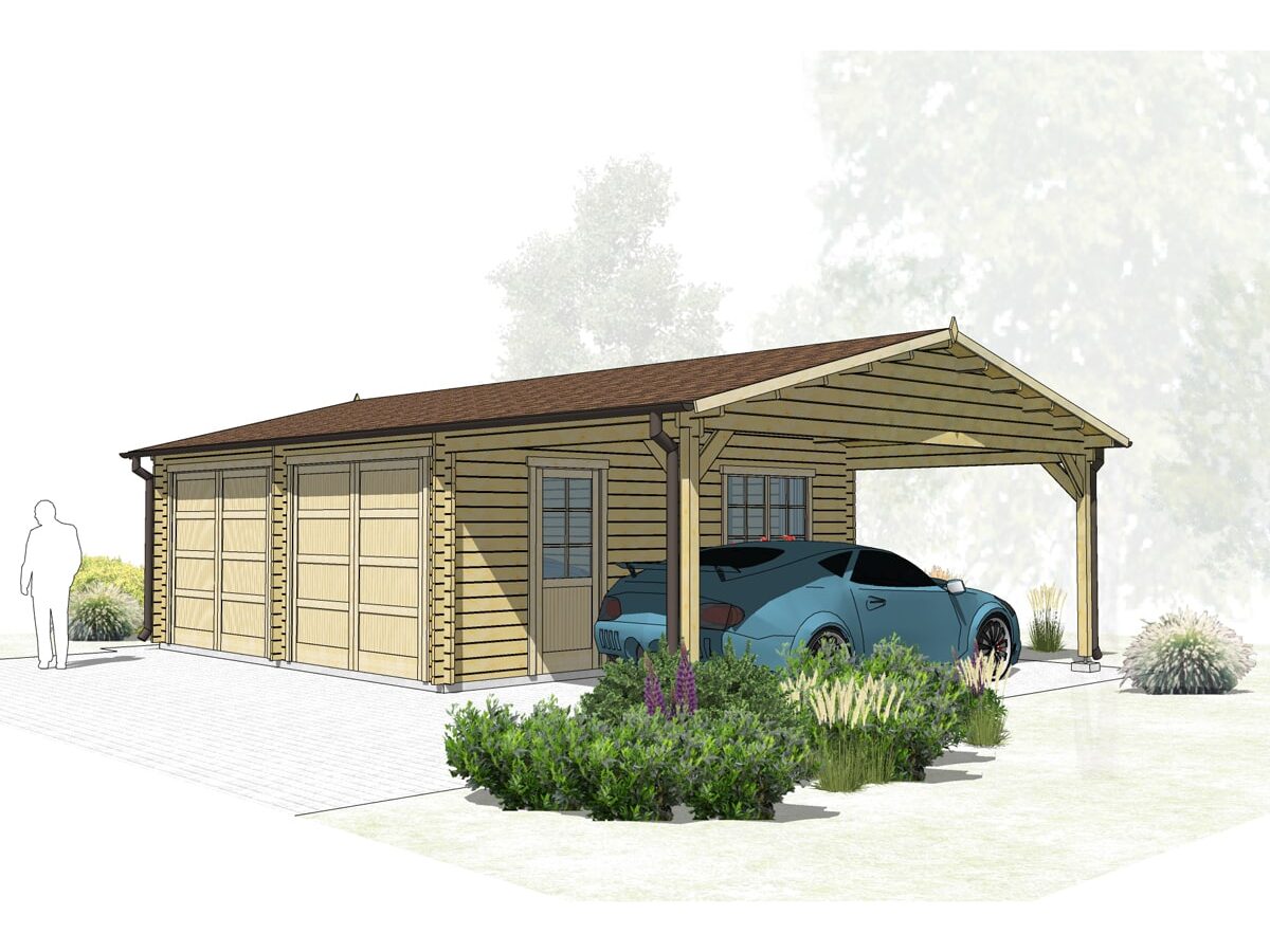 Garage 6x6 double + carport k1-min