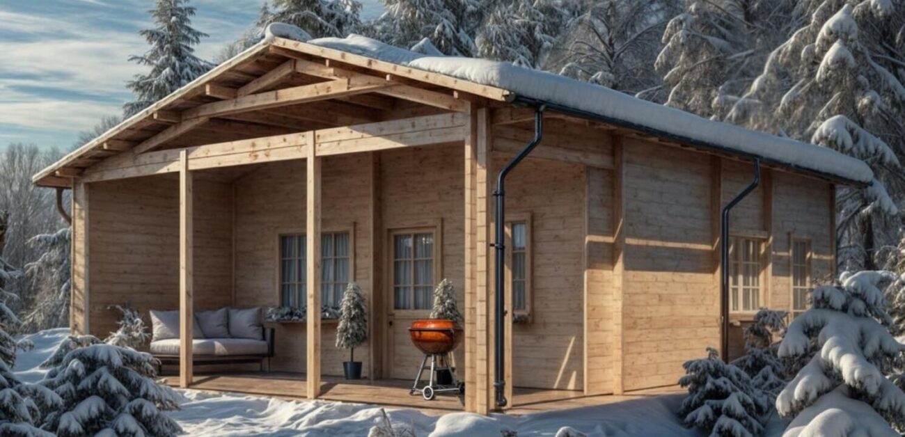 drewniany dom zimą