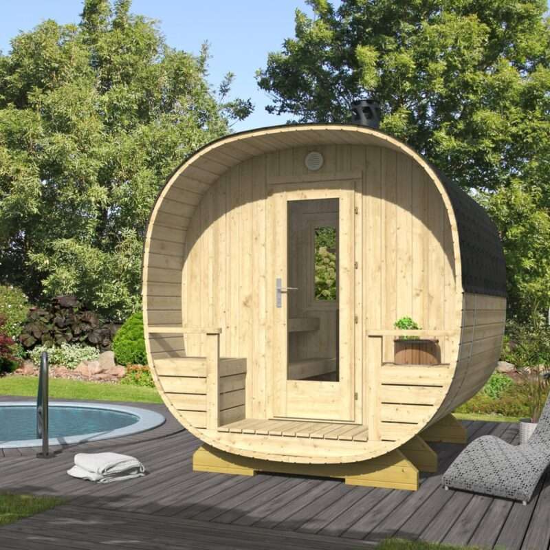 sauna beczka w ogrodzie